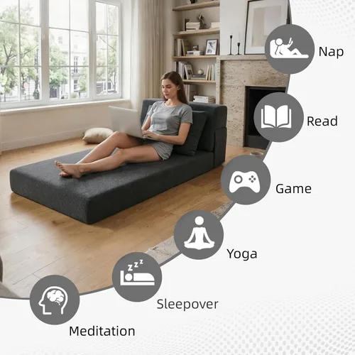 Vista 7 de Sofá cama plegable, silla convertible con almohada Gris oscuro
