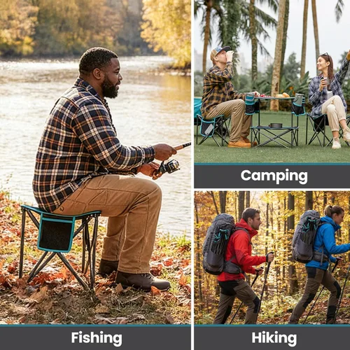 Vista 5 de FUNDANGO Taburete trípode plegable, silla de pesca portátil ligera con asiento acolchado grueso, 440 libras, sillas de campamento al aire libre