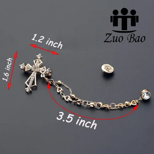 Vista 2 de Broche de cruz cristiana con cruz de circón y circonita cúbica, cruz cruzada, cruz de solapa, broche de cristal de diamantes de imitación, regalo