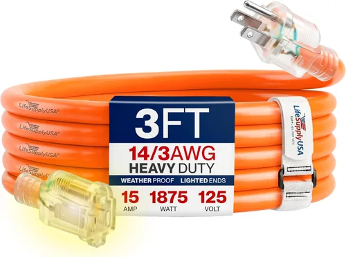 Vista 133 de Cable de extensión SJT de 12/3 300 V con luz LED para uso en interiores y exteriores con enchufe con iluminación LED Amarillo