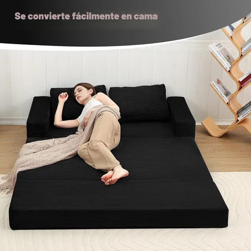 Vista 6 de COMAX Sofá Cama Convertible Queen, Sofá de Piso Plegable de Pana Sofá Cama Extraíble Futón Sleeper con Almohadas, Sofá Plegable Sin Huesos Cómodo