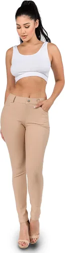 Vista 2 de Ylluo Jean Look - Pantalones de aspecto de jeans para mujer con bolsillos y mezcla de algodón modelos capri y largo completo