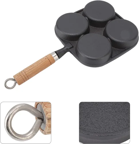 Vista 8 de Sartén para tortillas, sartén para huevos de 4 tazas con mango de madera para desayuno, panqueques, tortillas