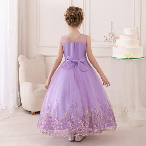 Vista 11 de Vestido formal para niña de flores, vestido formal para fiesta de cumpleaños, boda, bordado floral, vestidos de satén de tul para niños de 2 a 12
