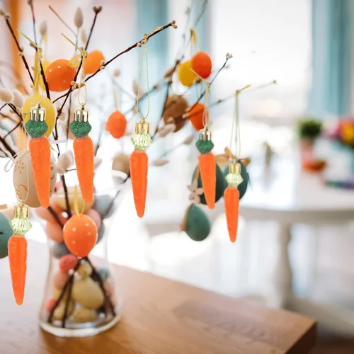 Vista 9 de Sewroro 12 piezas de zanahorias de Pascua, decoraciones colgantes de zanahorias de plástico artificial con purpurina, zanahorias de bricolaje
