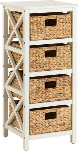Vista 12 de eHemco Mesa auxiliar de 3 niveles con diseño en X y cestas de mimbre para mesita de noche, sala de estar, negro 3 cestas de mimbre, para mesita