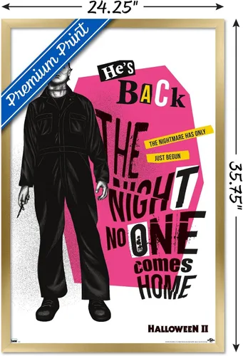 Vista 3 de Trends International Halloween II - Póster de pared de He's Back, 22.37 x 34.00 pulgadas, versión enmarcada en oro Versión con marco dorado