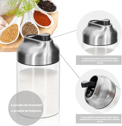 Vista 4 de Aelga Dispensador de azúcar de vidrio con boquilla de vertido, vertedor pesado, accesorios de barra de café para café, té y hornear