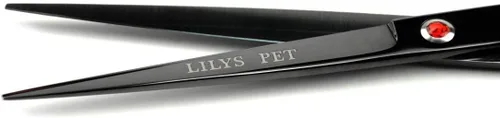 Vista 3 de Kit profesional de tijeras de aseo para mascotas, titanio recubierto, hoja de acero inoxidable afilada y fuerte para cortar el pelo de perros