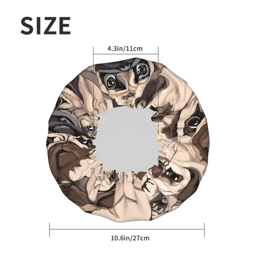Vista 2 de Lindo gorro de ducha de perro carlino para mujer, doble capa impermeable, sombrero de ducha grande diseñado para todos los cabellos