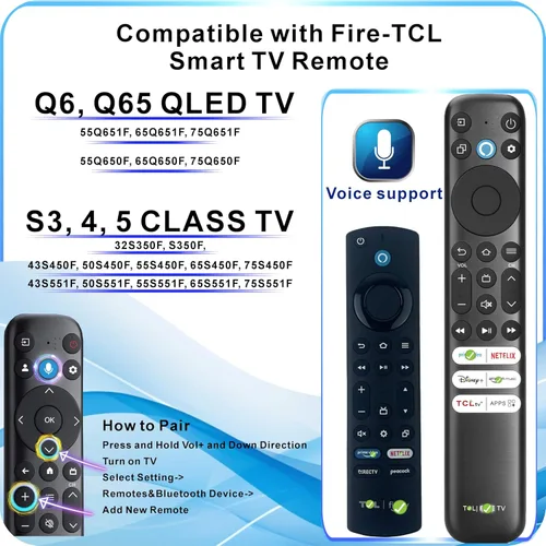 Vista 3 de Reemplazo para control remoto TCL, para control remoto TCL Google TV, universal, retroiluminación de movimiento, control de voz y Bluetooth, Google