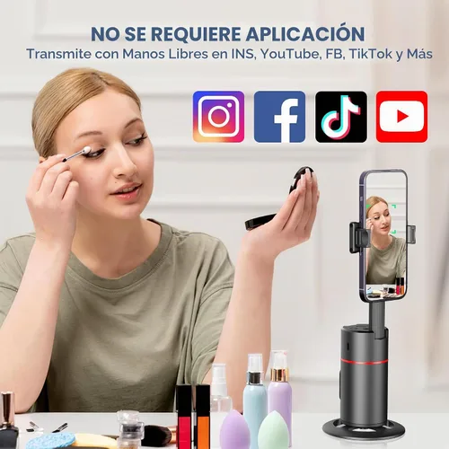 Vista 8 de Trípode de seguimiento facial automático, sin aplicación, soporte inteligente para teléfono con control remoto, rotación de 360°, soporte para Negro
