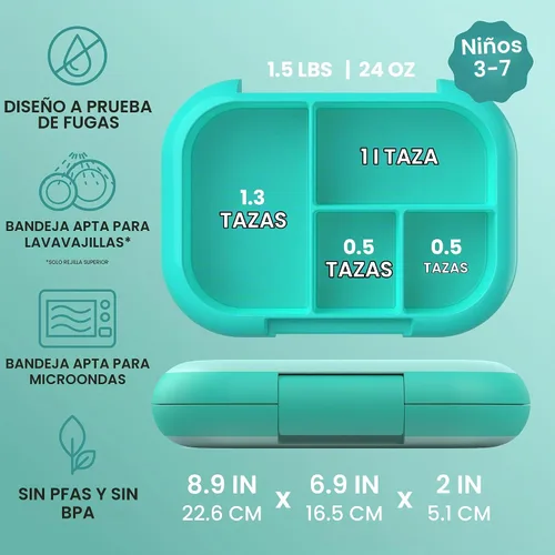 Vista 3 de Bentgo Chill Kids - Lonchera Bento de 4 compartimentos a prueba de fugas Aguamarina