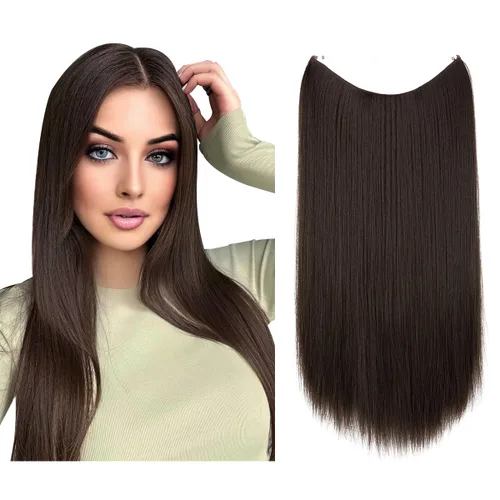 Vista 9 de SARLA Extensiones de cabello con alambre invisible de reflejos cortos rectas postizos sintéticos diadema transparente ajustable para mujeres 14