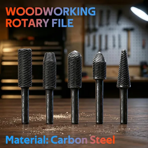 Vista 7 de OIIKI 5 PCS Woodworking Twist Drill Bits, Wood Carving File Rasp Drill Bit Black Drill Bits with 1/4" Shank Tool Rasp Chisel Shaped Rotating