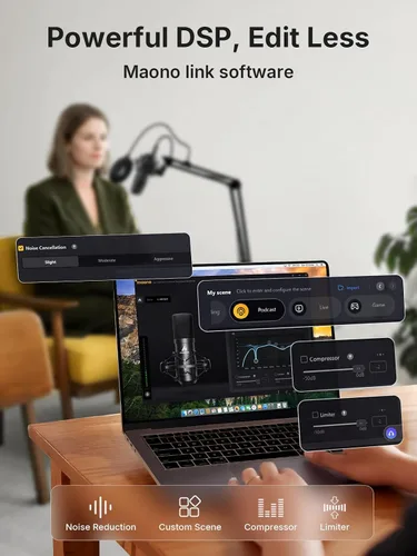 Vista 2 de MAONO Juego de micrófono USB XLR: kit de micrófono de metal cardioide para PC con software para grabación, estudio, canto, YouTube (A04 Gen2+PD200XS)