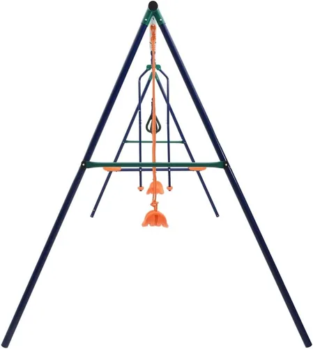 Vista 3 de Juego de columpios para niños con anillos de gimnasia y 4 asientos, juego de deslizadores de metal con marco de acero y 2 asientos de columpio con 1