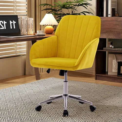 Vista 10 de Silla de escritorio de oficina en casa, silla de tocador, moderna silla con respaldo bajo ajustable de terciopelo, silla de oficina tapizada