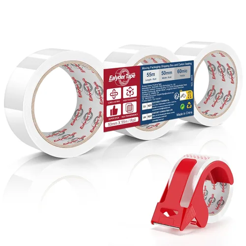 Vista 9 de Cinta de embalaje marrón de 2 pulgadas x 60 yardas, 3 rollos con dispensador - Cinta de sellado de paquetes resistente para envío, mudanza