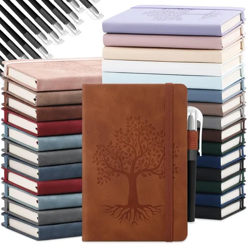 Vista 13 de Estune Tree Cuadernos Pequeños de Cuero con Soporte para Bolígrafo, Cuadernos de Bolsillo de Tapa Dura, Cuadernos Temáticos Bonitos con Rayas