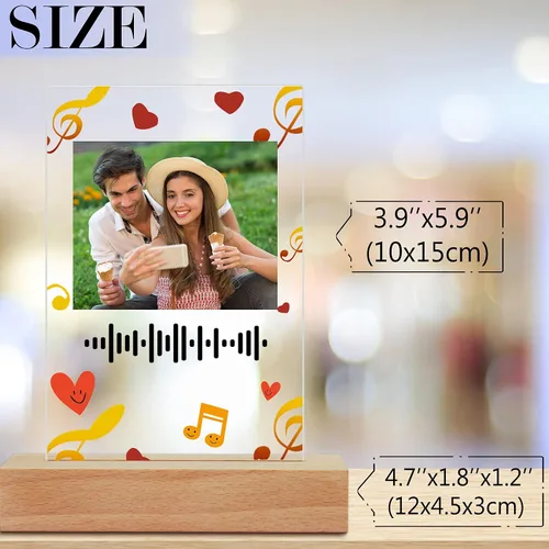 Vista 4 de Placa de arte musical personalizada con luz nocturna escaneable, cubierta de álbum de fotos, lámpara LED, regalo personalizado para el día