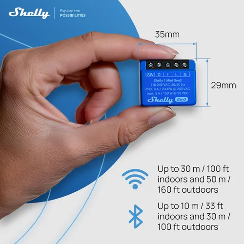 Vista 3 de Shelly 1 Mini Gen3 Relé de interruptor inteligente WiFi 1 canal 8A Automatización del hogar Puerta de enlace Bluetooth Compatible con Alexa