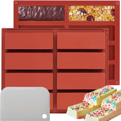 Vista 8 de Moldes rectangulares de silicona para barra de granola (8 cavidades), molde para hornear barras de chocolate de 1 pulgada de profundidad