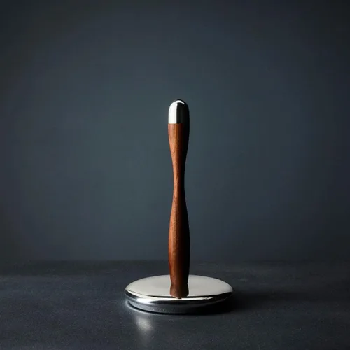 Vista 4 de nambe Curvo - Soporte para toallas de papel de madera para encimera, soporte para rollo de cocina con base pesada, hecho de madera de acacia