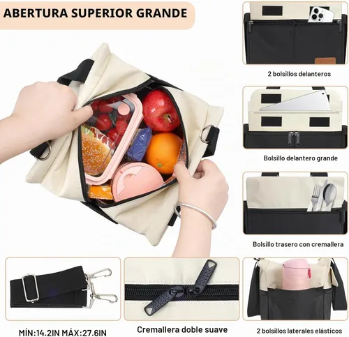 Vista 4 de Joymee Lonchera para hombres, bolsa de almuerzo aislada para mujeres con correa para el hombro, reutilizable, a prueba de fugas, grande, espaciosa