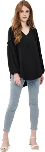 Vista 5 de Sanifer Blusa casual de manga larga tipo globo para mujer, cuello redondo, ajuste holgado