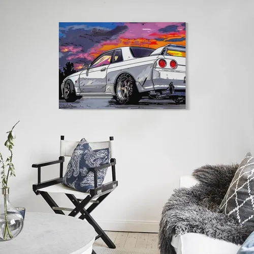 Vista 5 de R32 Jdm - Carteles de automóvil deportivo de dibujos animados japoneses Jdm para dormitorio, decoración de pared de automóvil para decoración