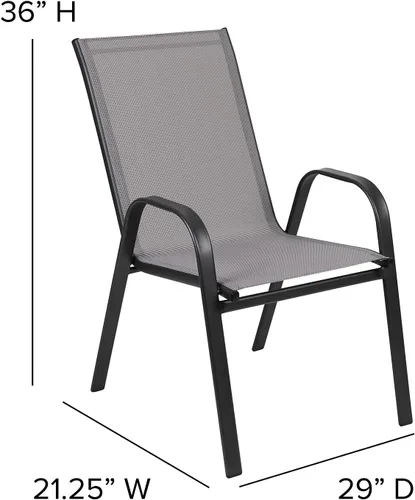 Vista 6 de Flash Furniture Brazos - Juego de comedor para patio al aire libre de 3 piezas, 2 sillas apilables flexibles color gris, mesa redonda de vidrio
