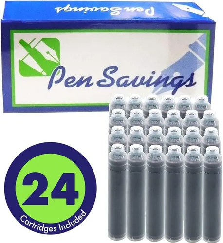 Vista 5 de Pen Savings Cartuchos de tinta para pluma estilográfica, paquete de 24, tamaño estándar internacional, longitud 1.5 pulgadas, diámetro de 0.102 in