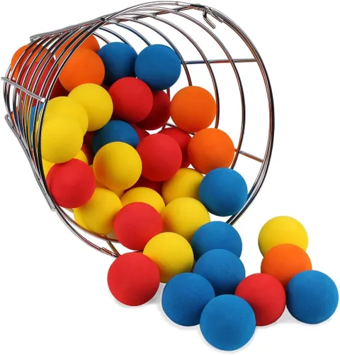 Vista 3 de Intech 48 pelotas de golf de espuma multicolor con cesta de metal; pelotas de golf suaves y limitadas para práctica de vuelo para patio trasero