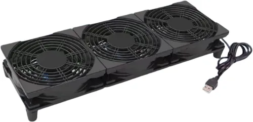 Vista 6 de Ventilador de refrigeración USB dual silencioso de 5 V de 4.724 in con cable de 47.244 in, refrigeración de flujo de aire de 38CFM para router