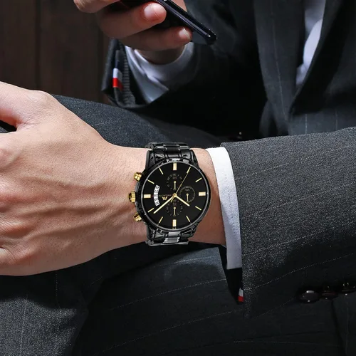 Vista 4 de MEGALITH Mens Watches 45mm Chronograph Quartz Mens Wrist Watches Stainless Steel Waterproof Business Dress Watches for Men Luminous Date Gifts for