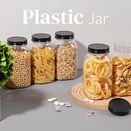 Vista 5 de Novelinks - Tarros de plástico de 32 onzas y recipientes de plástico con tapas 12 Pack, Black, 32 oz Clear Plastic Jars with Lids, Quart Mason