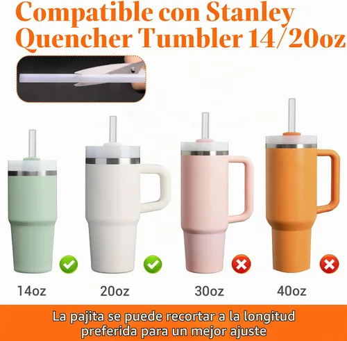 Vista 5 de Paquete de 10 popotes de repuesto para Stanley Quencher de 14/20 onzas, paquete de 6 popotes reutilizables de plástico transparente con 4 cepillos