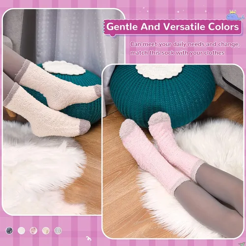 Vista 5 de Eocom Calcetines mullidos para mujer, cálidos, suaves, esponjosos, para invierno, de felpa, cómodos, térmicos, cómodos y cómodos, Color grisrosa