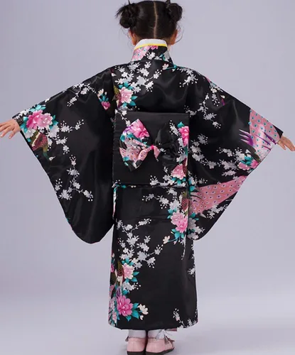 Vista 4 de Conjunto asiático, kimono japonés para chicas y mujeres adultas CRB, set de bata, cinturón, faja y abanico