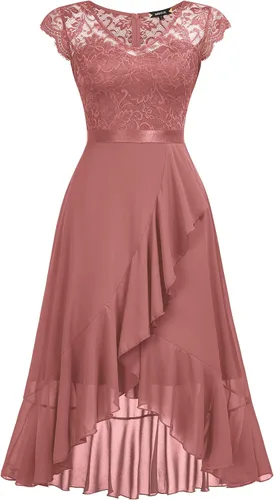 Vista 5 de Miusol Vestido de dama de honor elegante con cuello en V y encaje floral retro para mujer