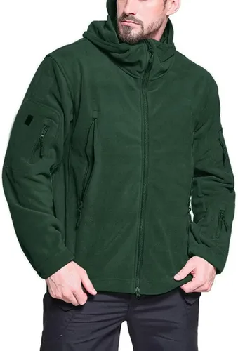 Vista 2 de BIYLACLESEN Chaquetas tácticas de forro polar Softshell para hombre con cremallera completa