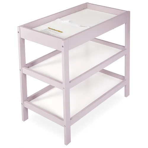 Vista 3 de Dream On Me Cambiador Ridgefield en rosa rubor y blanco, construido con madera de pino de Nueva Zelanda recuperada, viene con un protector
