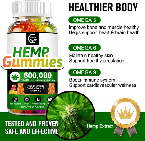 Vista 3 de Paquete de 3 gomitas de cáñamo de 600.000 mg extra fuerza -180 quilates - Promueve la concentración tranquila, el sueño y el estado de ánimo