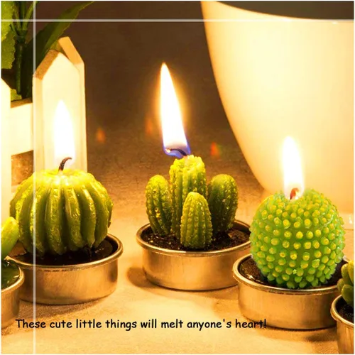Vista 4 de Swpeet Juego de 12 velas decorativas de cactus suculentas, bonitas plantas suculentas sin humo, perfectas para velas, festivales, bodas, fiestas