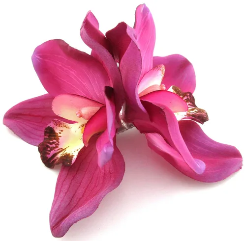 Vista 4 de Clip de pelo de flores de seda de orquídeas rosas fucsia doble con dientes