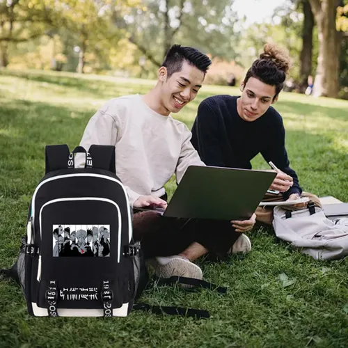Vista 2 de Roffatide Mochila de anime para laptop con puerto de carga USB y puerto para auriculares, color negro