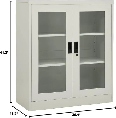 Vista 2 de Armario de oficina, gabinete de acero, armario de almacenamiento de acero con ajustable, gabinete para oficina, garaje, cocina, gris claro, 35.4 x