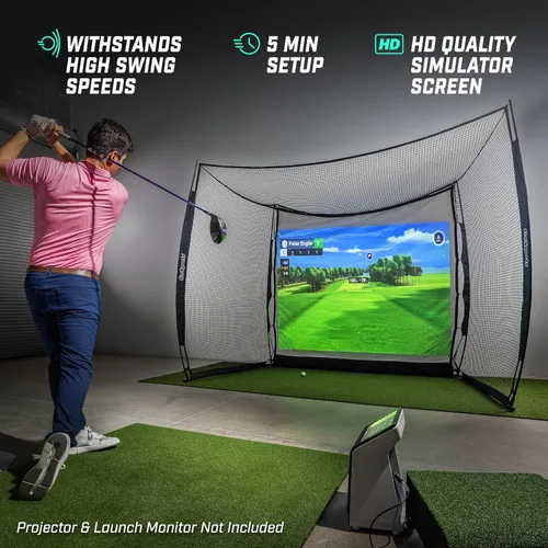 Vista 2 de GoSports Range Cage 10 ft x 8 ft Golf Net Cage – Indoor & Outdoor Golf Practice Net for Full Swing Training and Home Golf Simulator Setups Pantalla