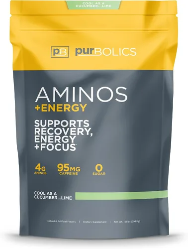 Vista 12 de Purbolics Aminos + Energía Apoya la recuperación, la energía y la concentración 95 mg de cafeína, 0 calorías y 60 porciones (azul acero)